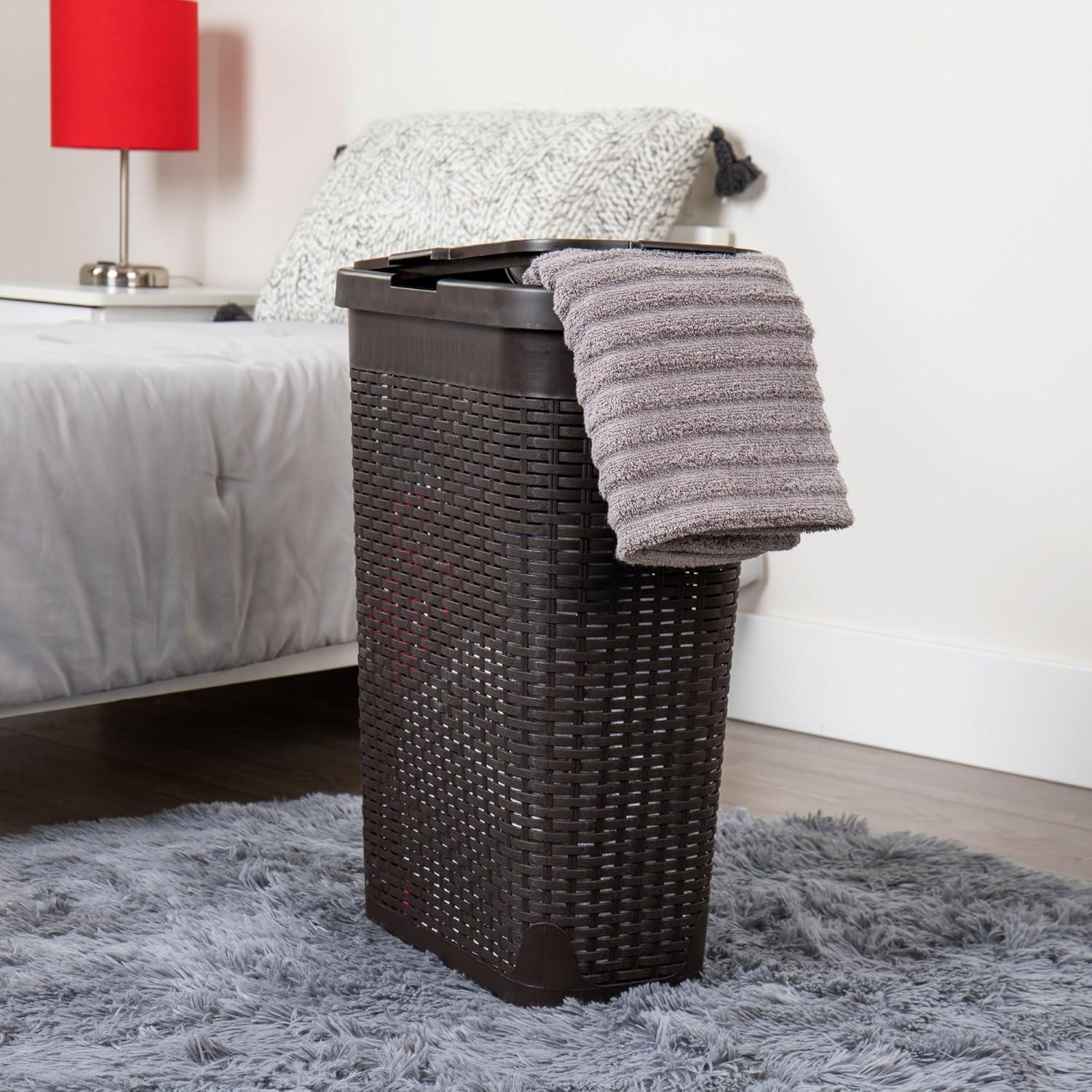 Mind Reader 40L Slim Laundry Hamper, Clothes Basket, Lid, Wicker Design, Plastic & Reviews | Wayfair