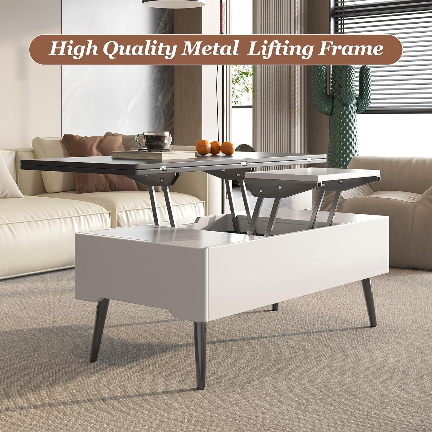 Guyii Extendable Coffee Table, 3-in-1 Lift Top Coffee Table with 2 Storage Drawers and Hidden Compartment for Living Room, Home, White
