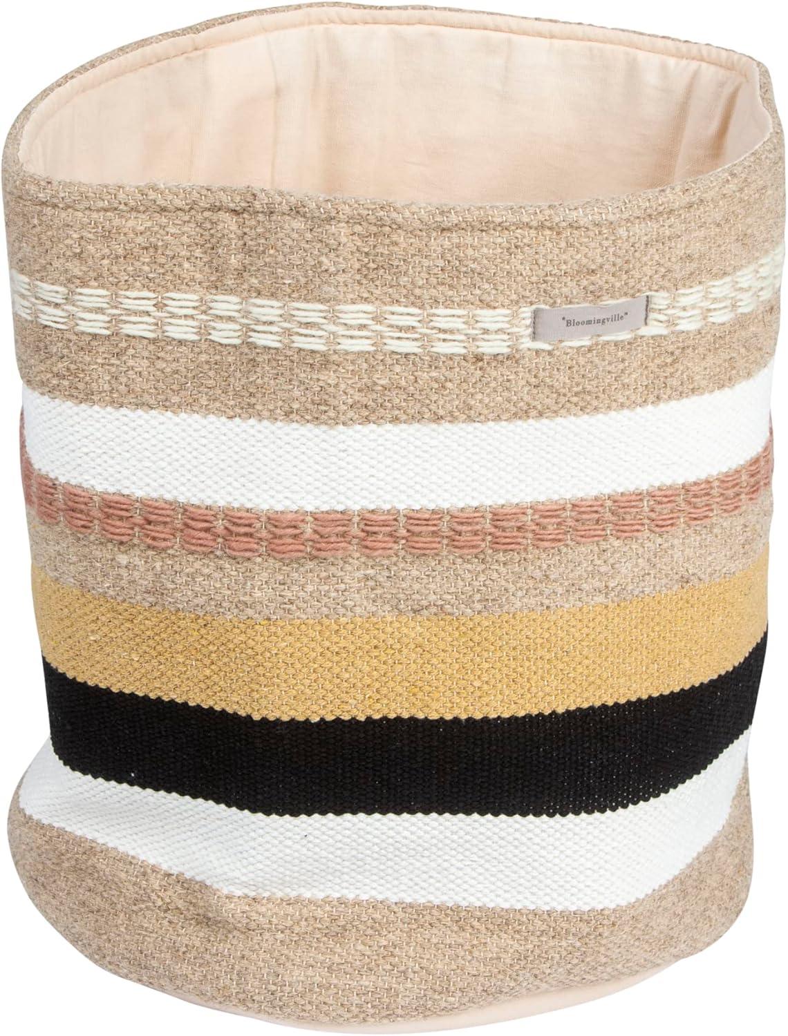 Cozy Striped Wool & Cotton Round Storage Basket