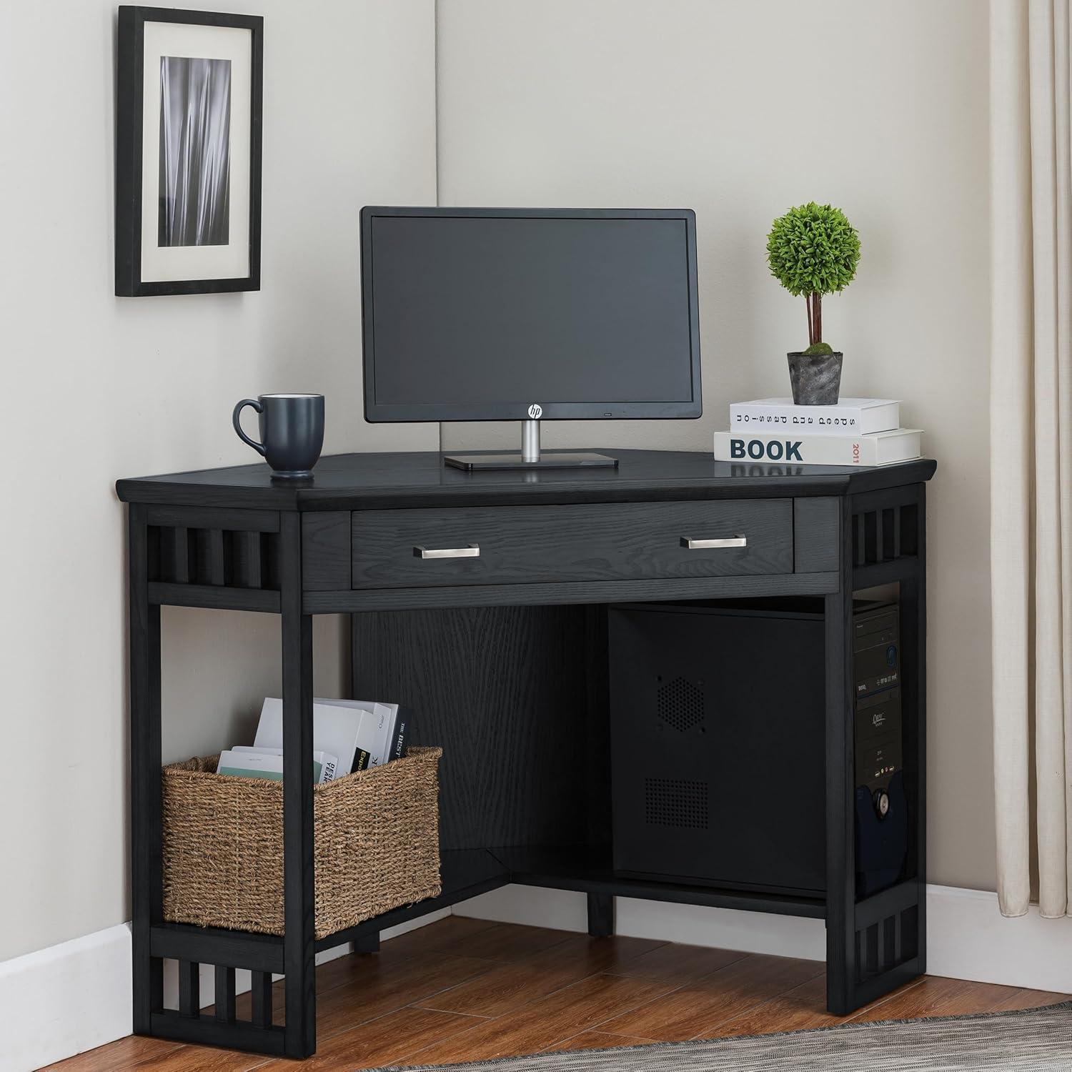Leick Furniture Corner Computer Wood Desk in Black