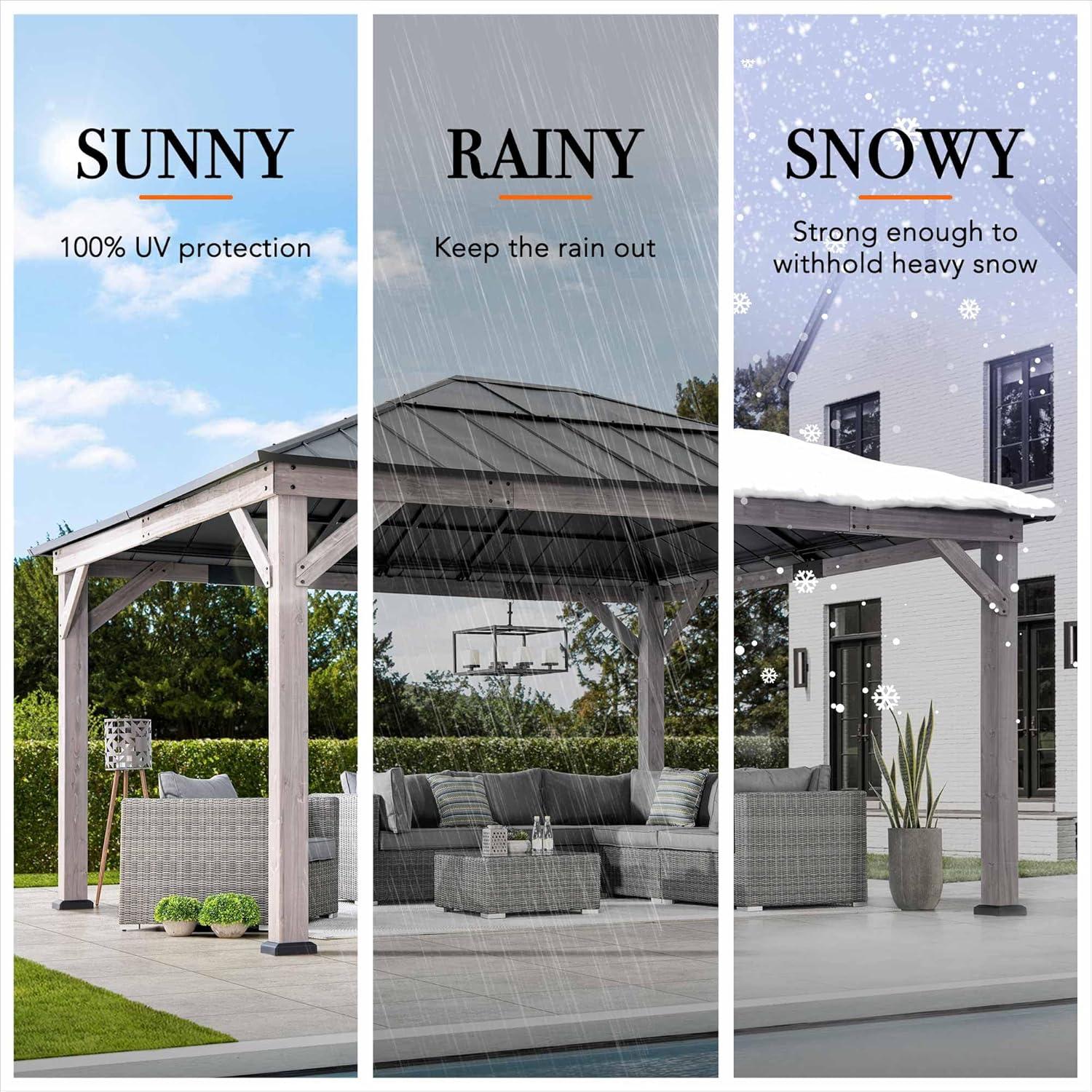 Sunjoy Sunjoy Hardtop Gazebo 13 x 15 ft. Standard Cedar Framed Wood Gazebo, Outdoor Patio Gazebo