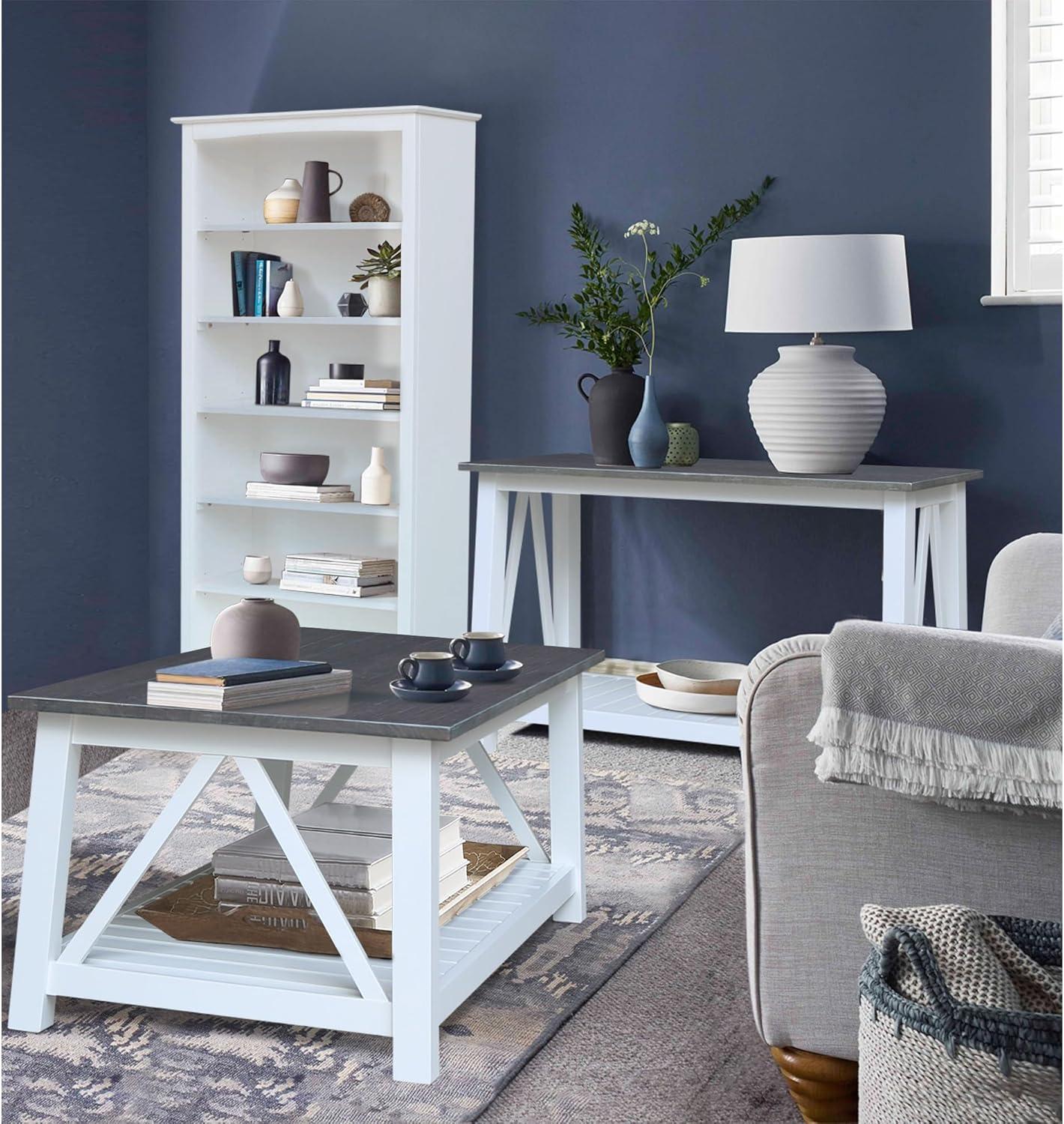 Surrey White and Heather Gray Solid Wood Rectangular Coffee Table