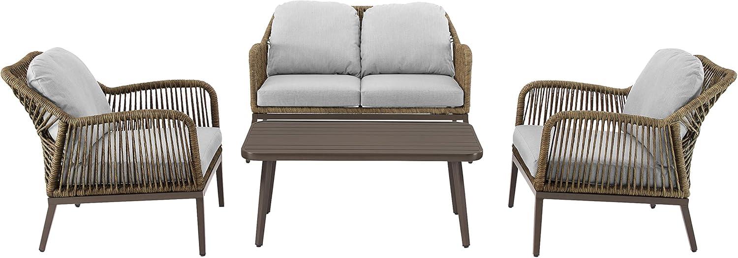 Haven 4pc Outdoor Wicker Conversation Set: Weather-Resistant, Steel Frame, Polyester Cushions - Crosley