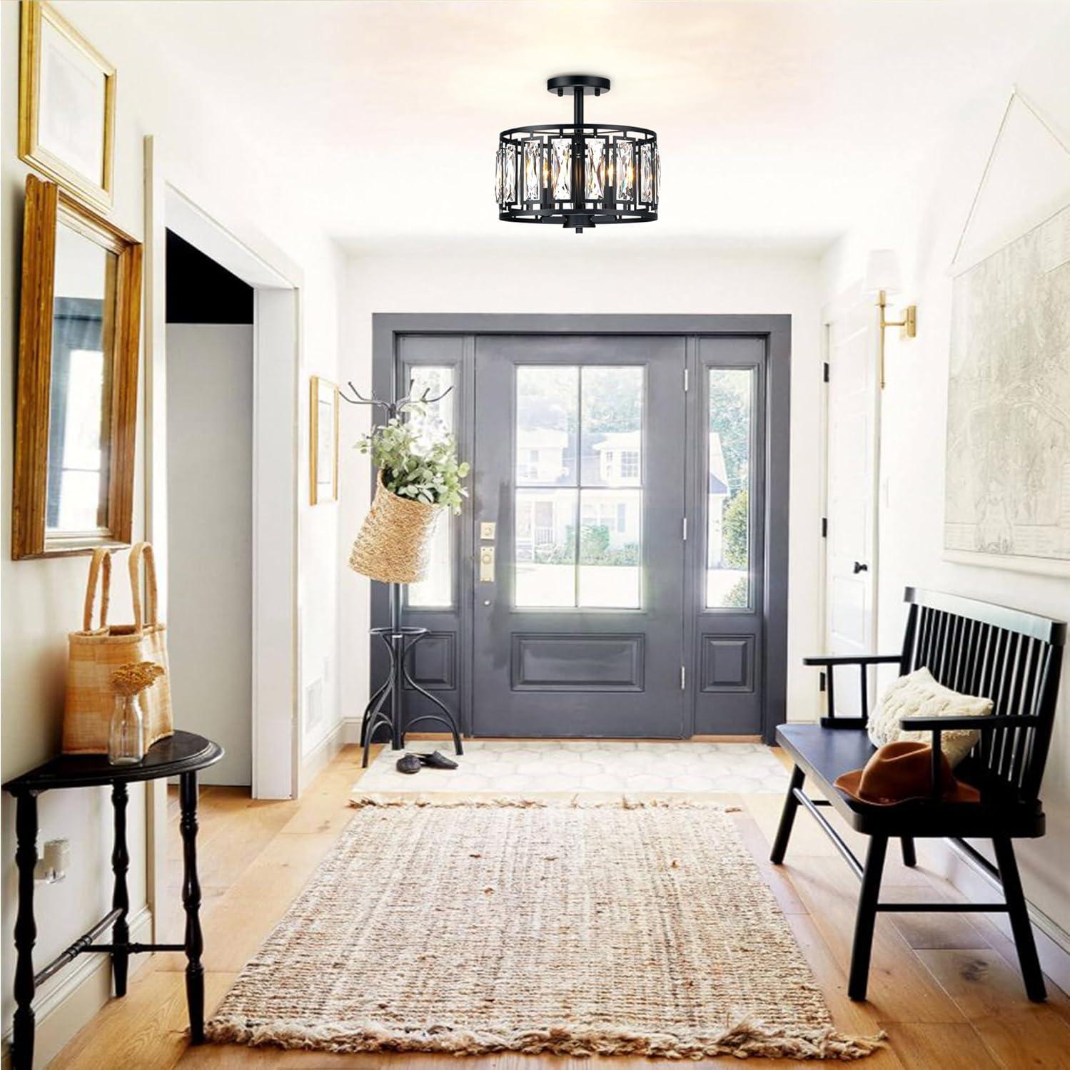 Mercer41 Kyersten 12" 3-Light Crystal Semi Flush Mount