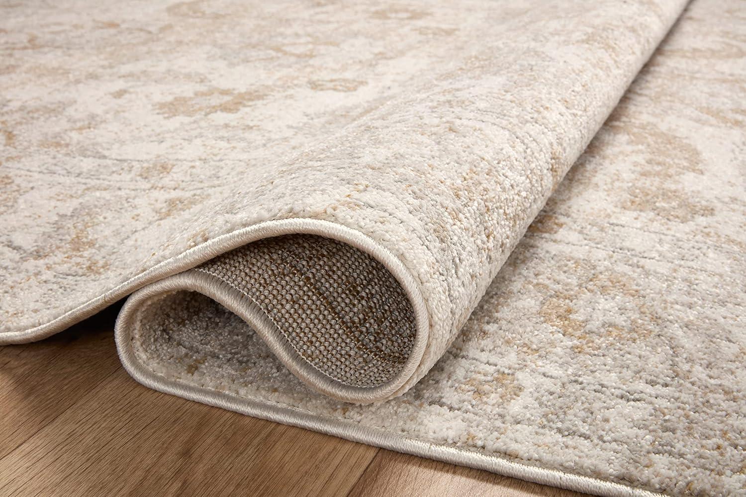 Ivory and Beige Round Polyester Accent Rug, 5'-3"