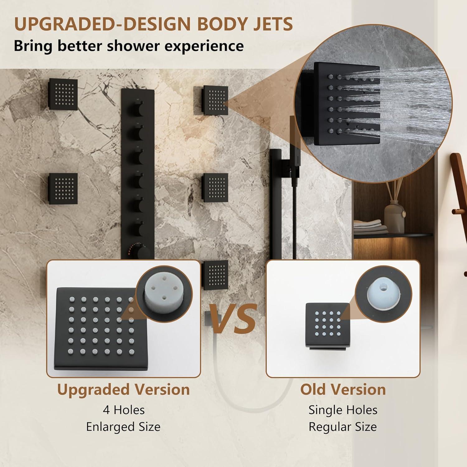 Rodeo 27.5-Inch LED&Music Rainfall Thermostatic Shower System with Slide Bar and 2-in-1 Handheld