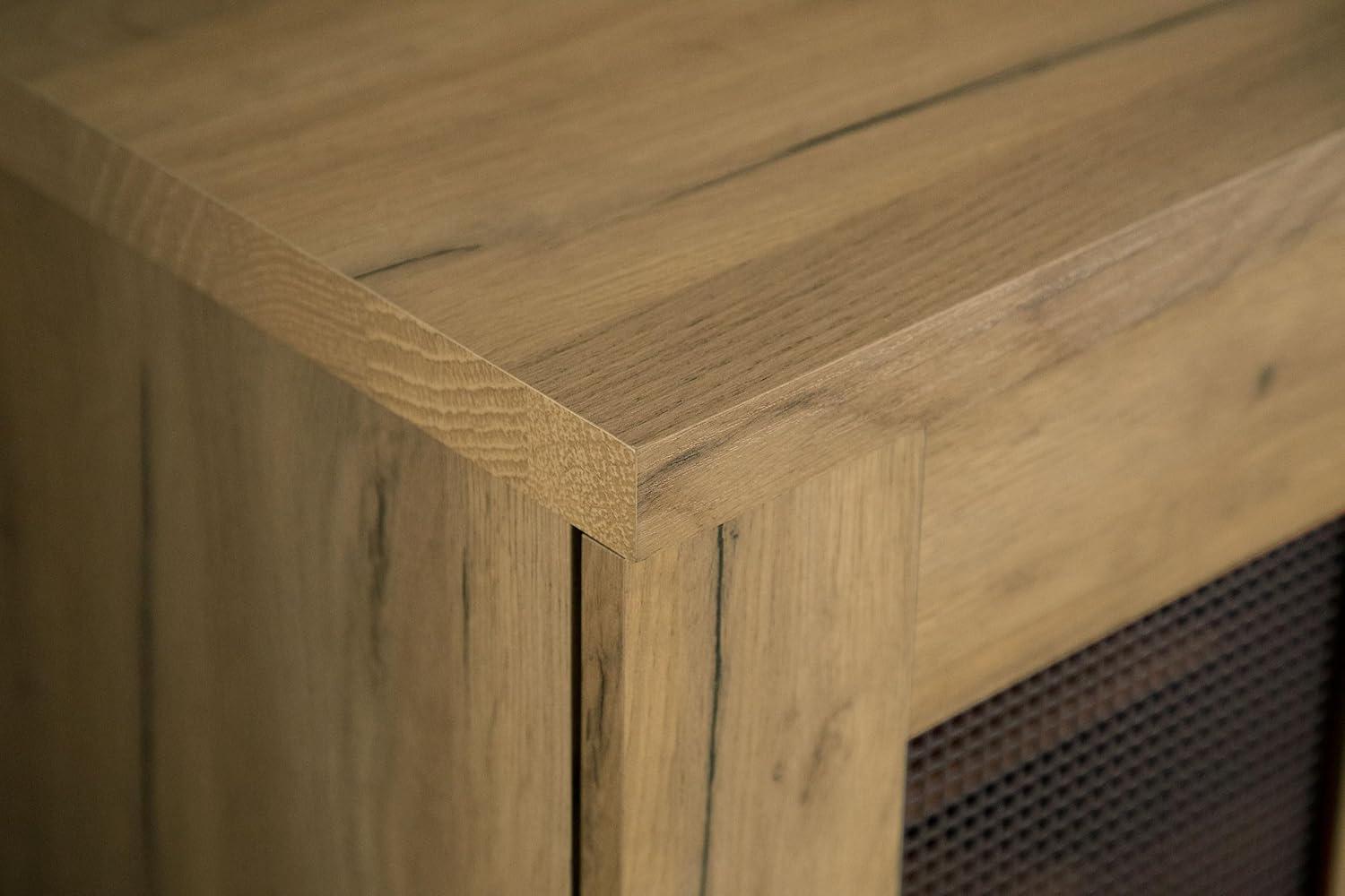 Golden Oak and Gunmetal Mesh Door Accent Cabinet