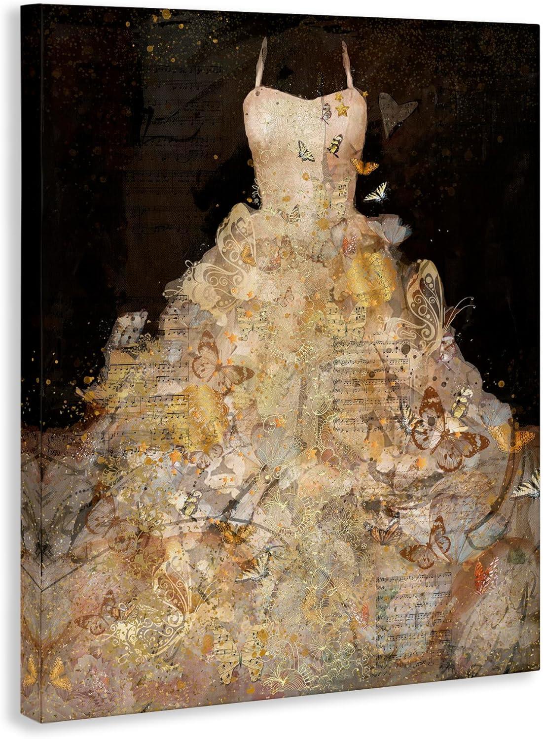 Stupell Industries Detailed Evening Gown Dress Text Collage Butterflies by Marta Wiley - Graphic Art
