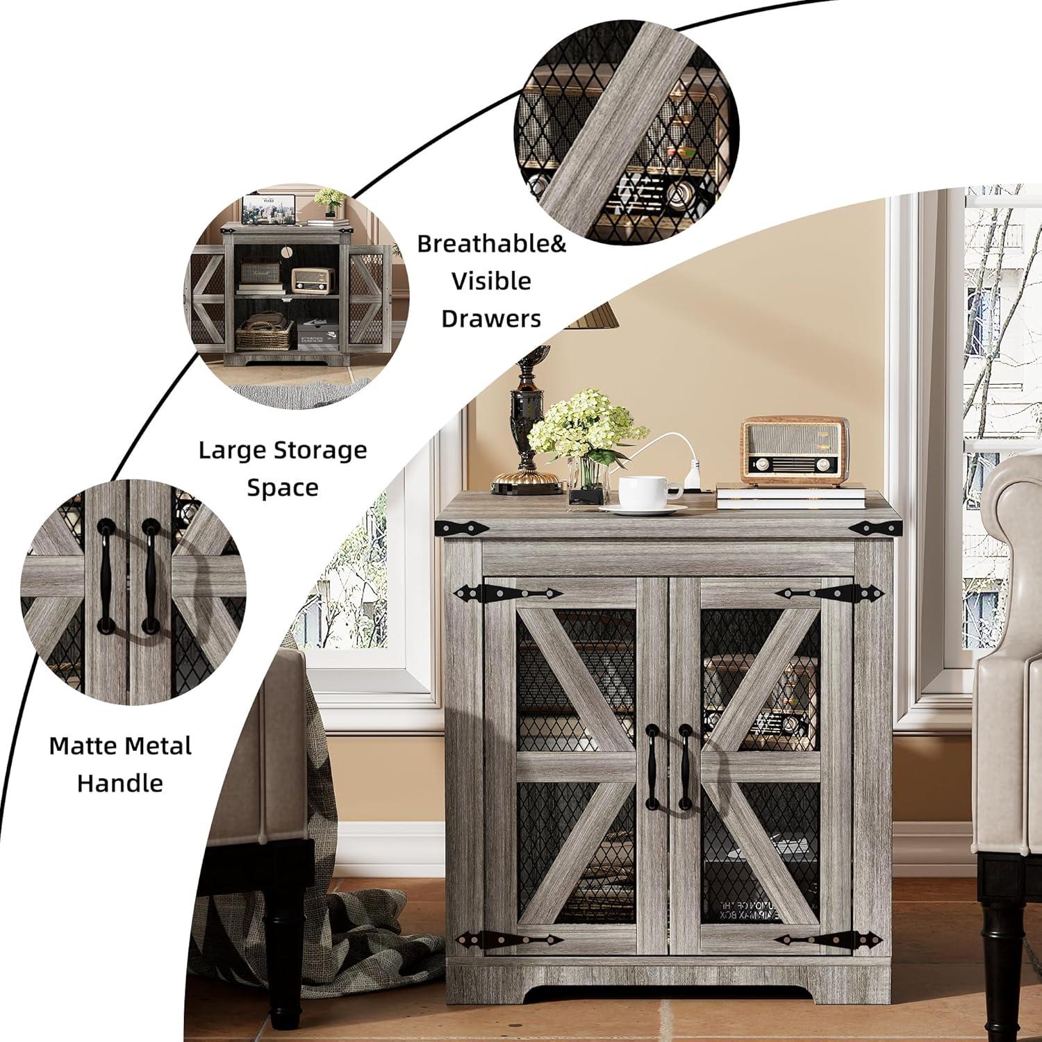 Rustic Gray Wood Farmhouse End Table with Charging Station