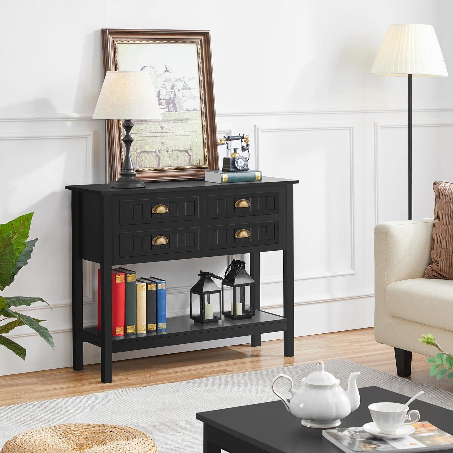Console Table with 4 Drawers,Sofa Side Table with Open Storage Shelf, Entryway Table for Living Room