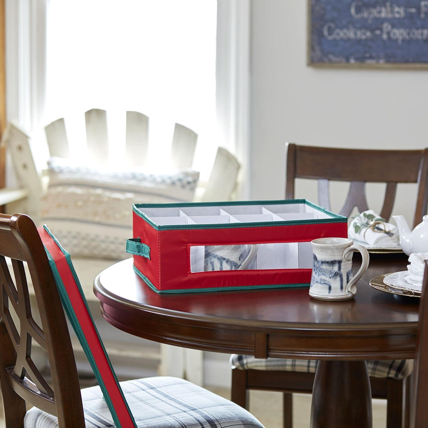 Red and Green Fabric Collapsible Christmas Cup Storage Box