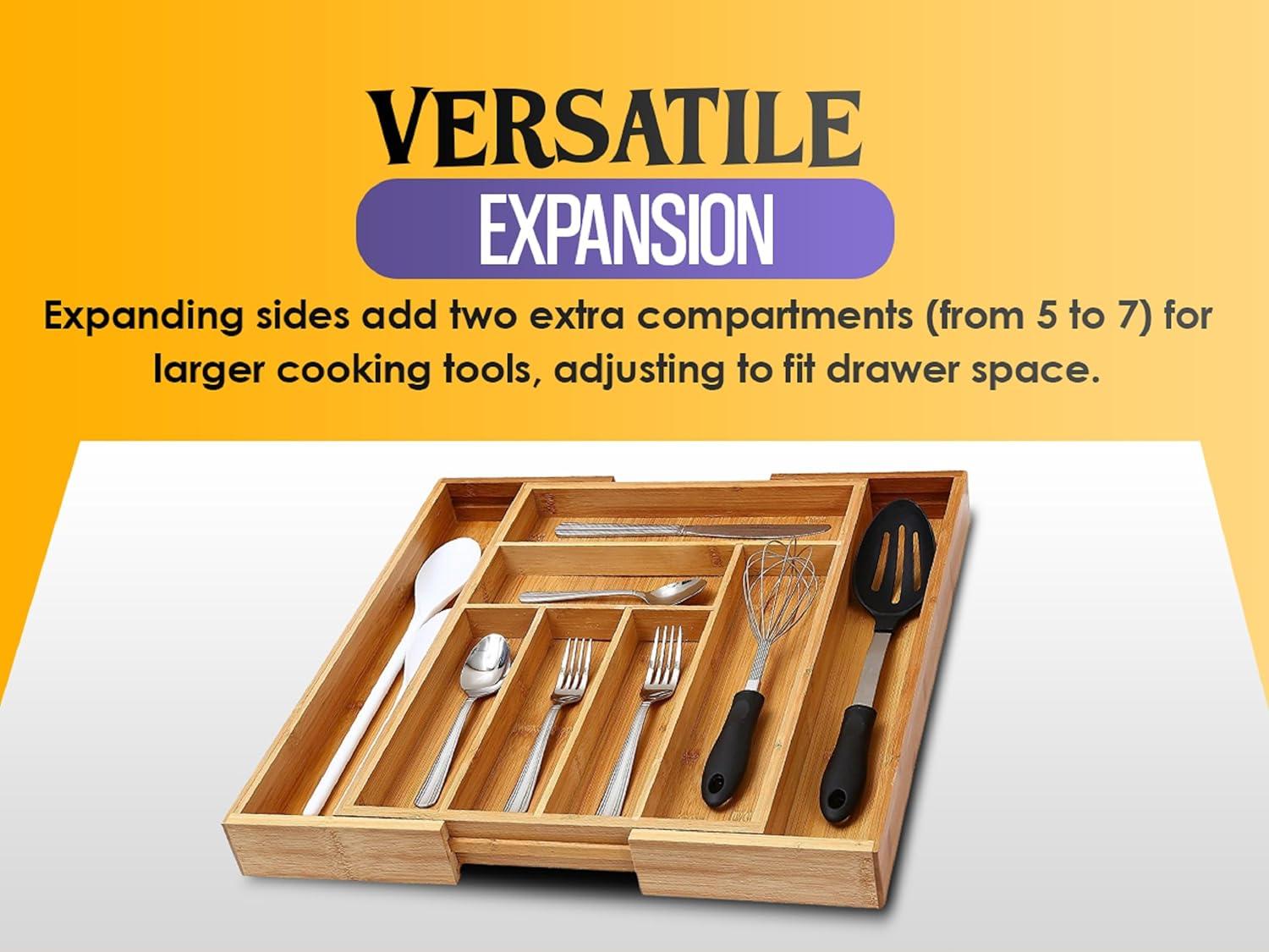 YBM Home Bamboo Cutlery Tray Flatware Silverware Drawer Organizer with 6 Compartments - 341