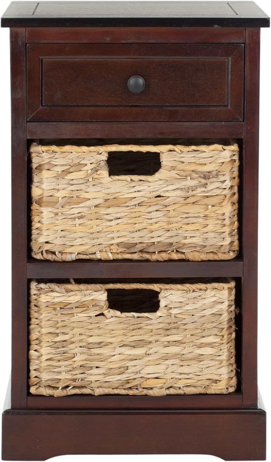 SAFAVIEH Carrie 1 Drawer Storage Side Table with 2 Baskets, Dark Cherry