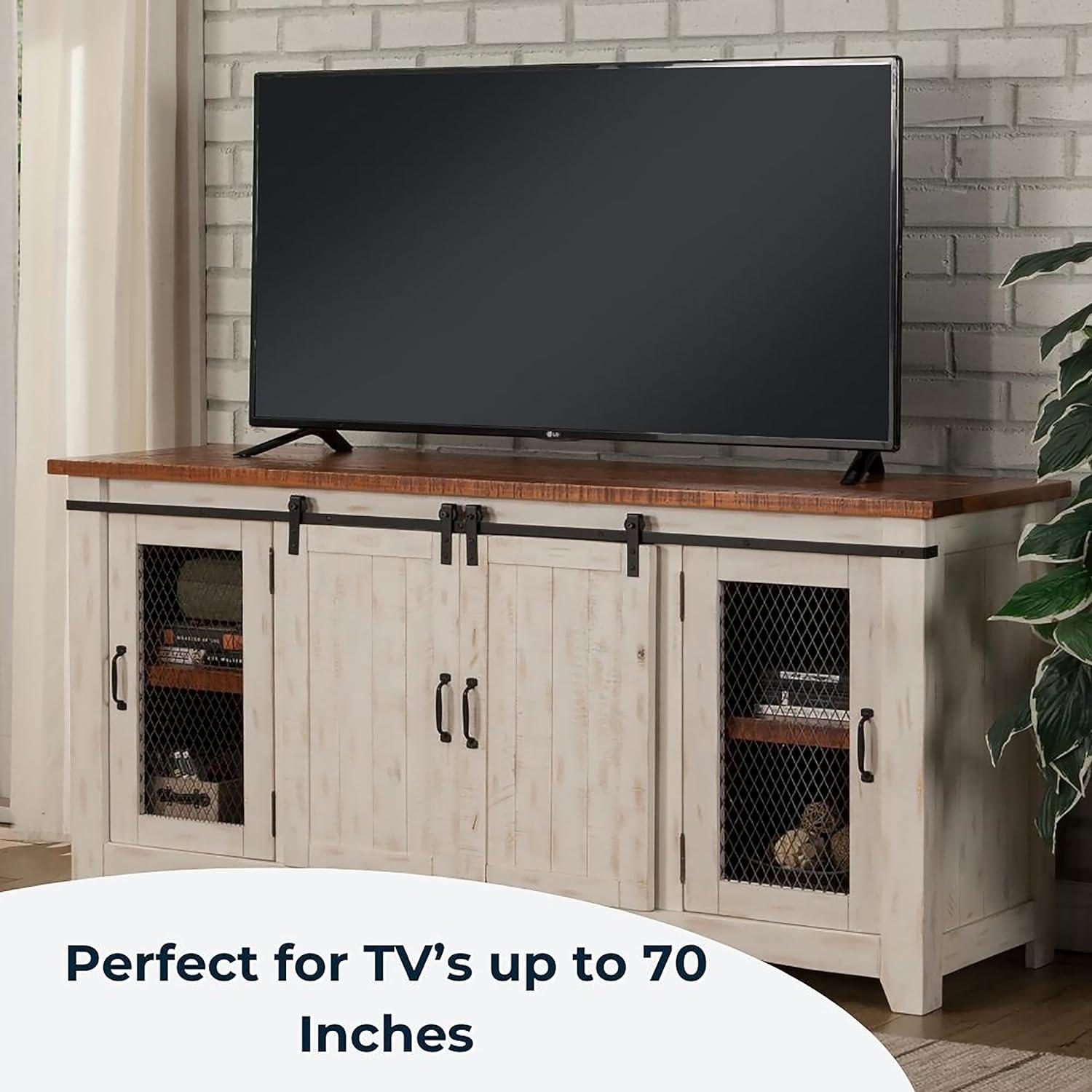 Taos 65" Solid Wood TV Stand Antique White and Honey Finish - Martin Svensson Home