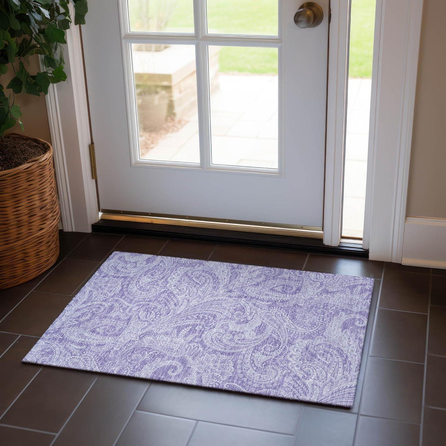 Lavender Paisley Flat Woven Indoor Outdoor Rug