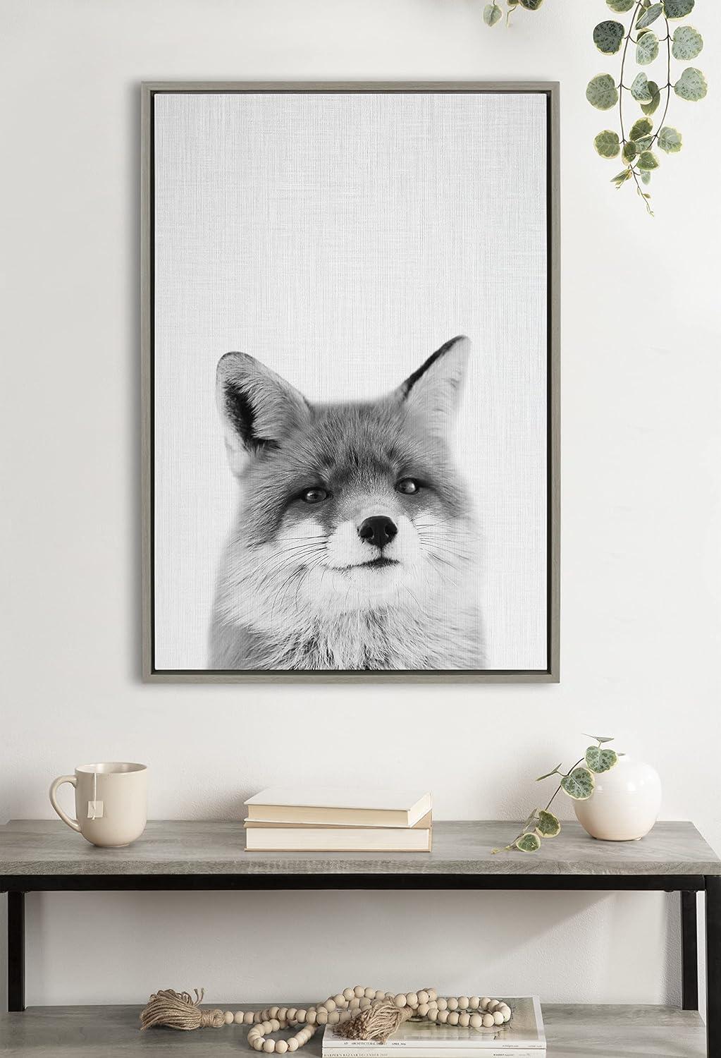 Kate and Laurel Sylvie Fox Portrait Framed Canvas by Simon Te Tai, 23x33, Gray