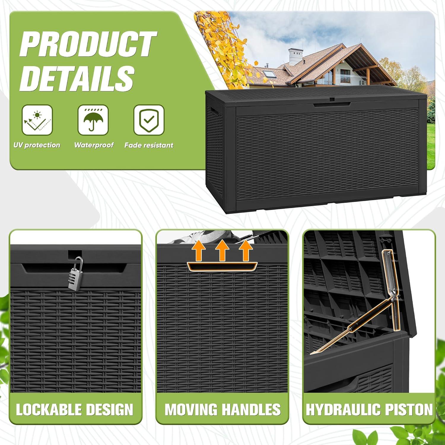 GUNJI GUNJI 100 Gallon Water Resistant Resin Lockable Deck Box