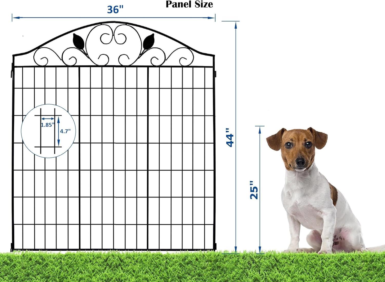 Black Steel Decorative Garden Fence Panels with Leaf Design, 44" x 12'