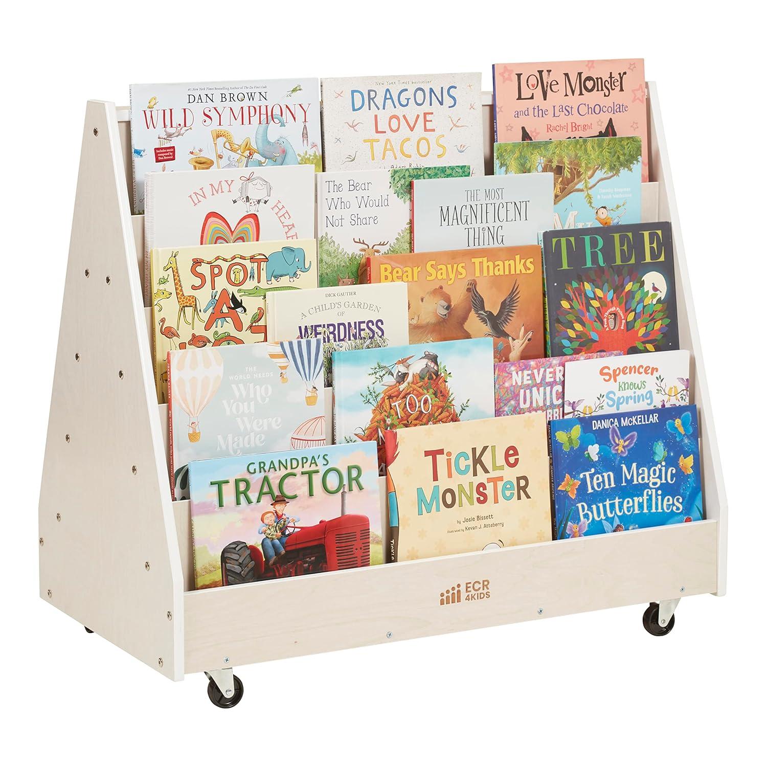 ECR4Kids Double-Sided Mobile Book Display, White Wash