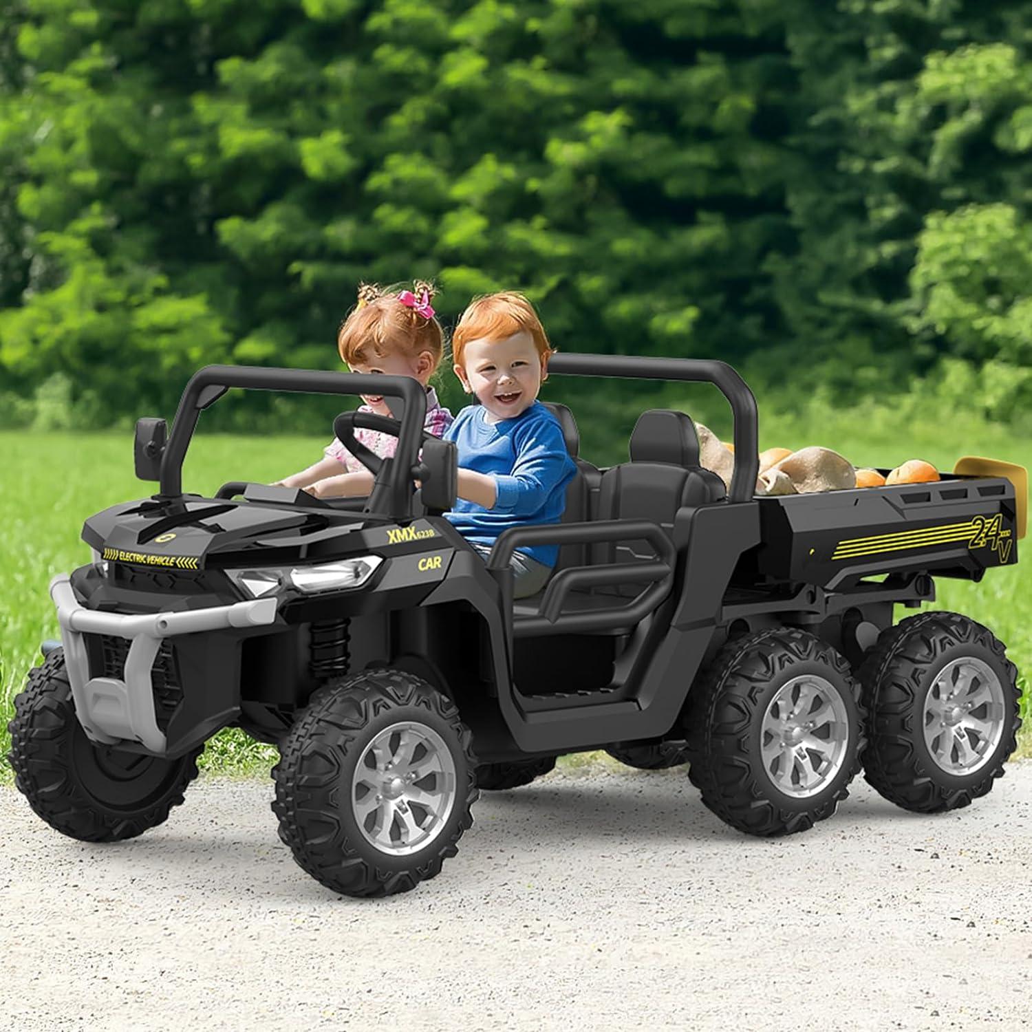 24V Black 6-Wheel Electric Ride-On Dump Truck