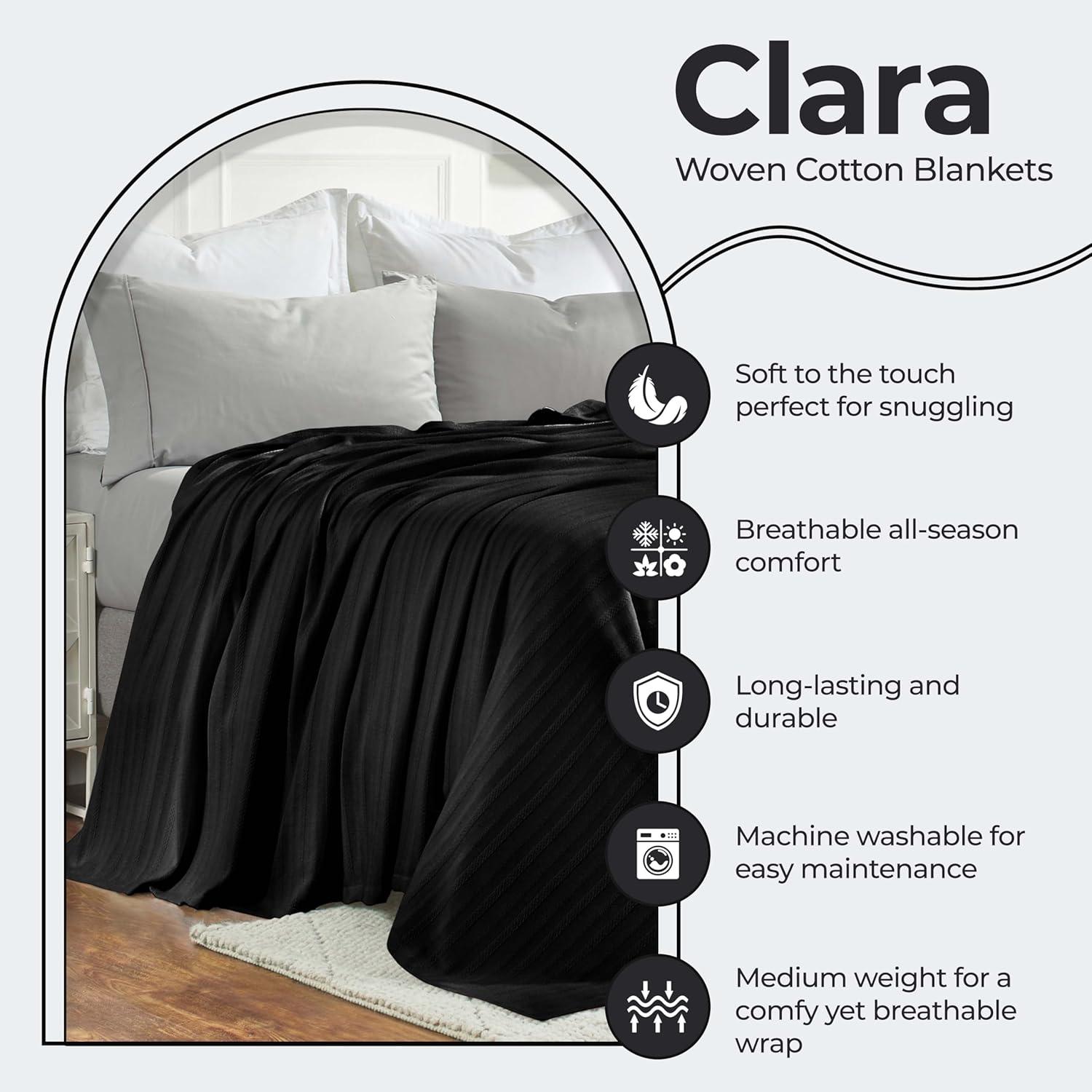 Superior Clara Cotton Striped Woven Blanket, Throw, Black