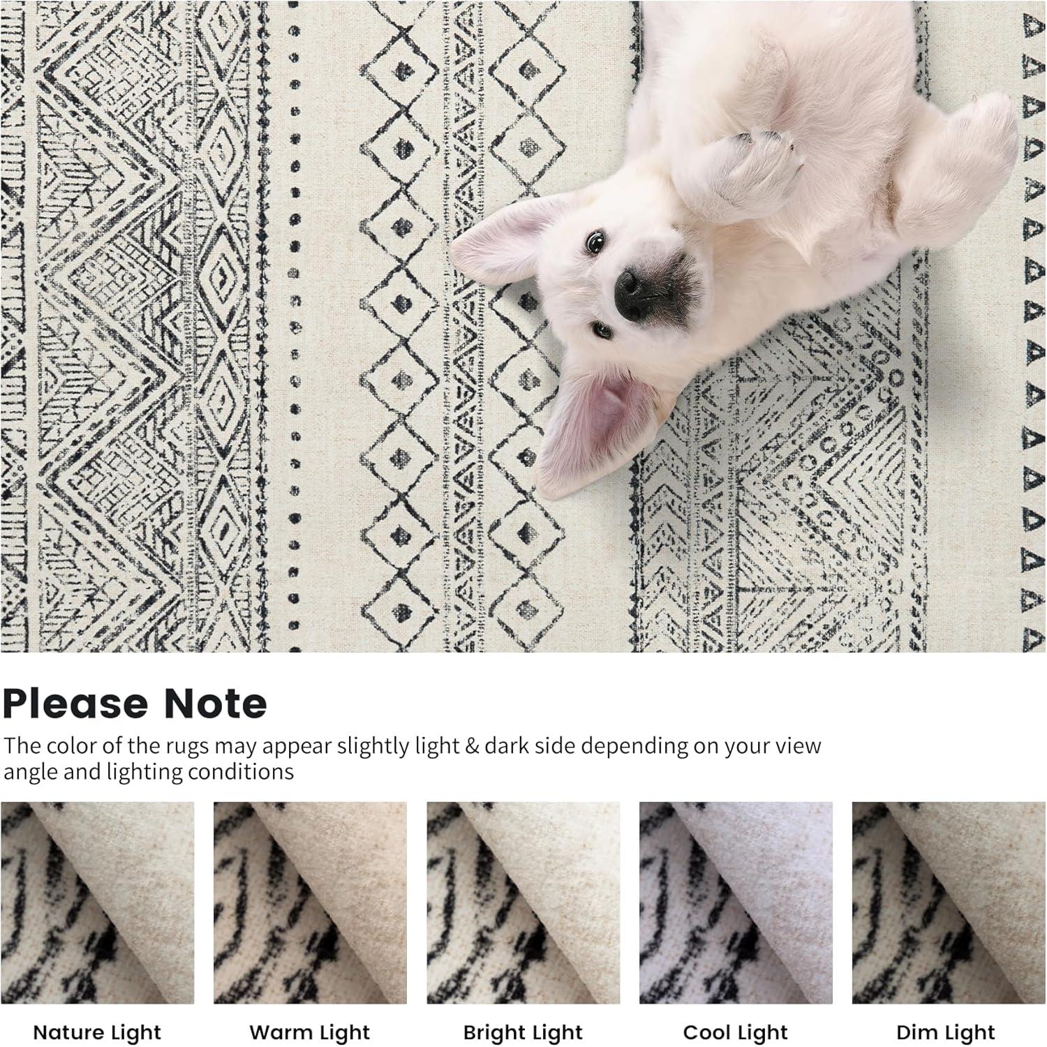 FairOnly 9'x12' Brown White Area Rugs Machine Washable Vintage Rugs for Bathroom Geometric Moroccan Ultra-Thin Area Rugs for Family Room Living Room Carpet