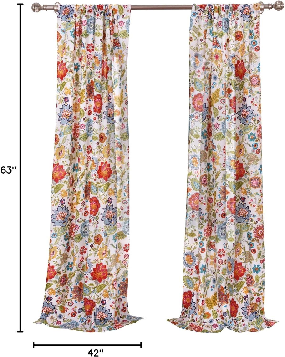 White Floral Polyester Sheer Rod Pocket Drapes