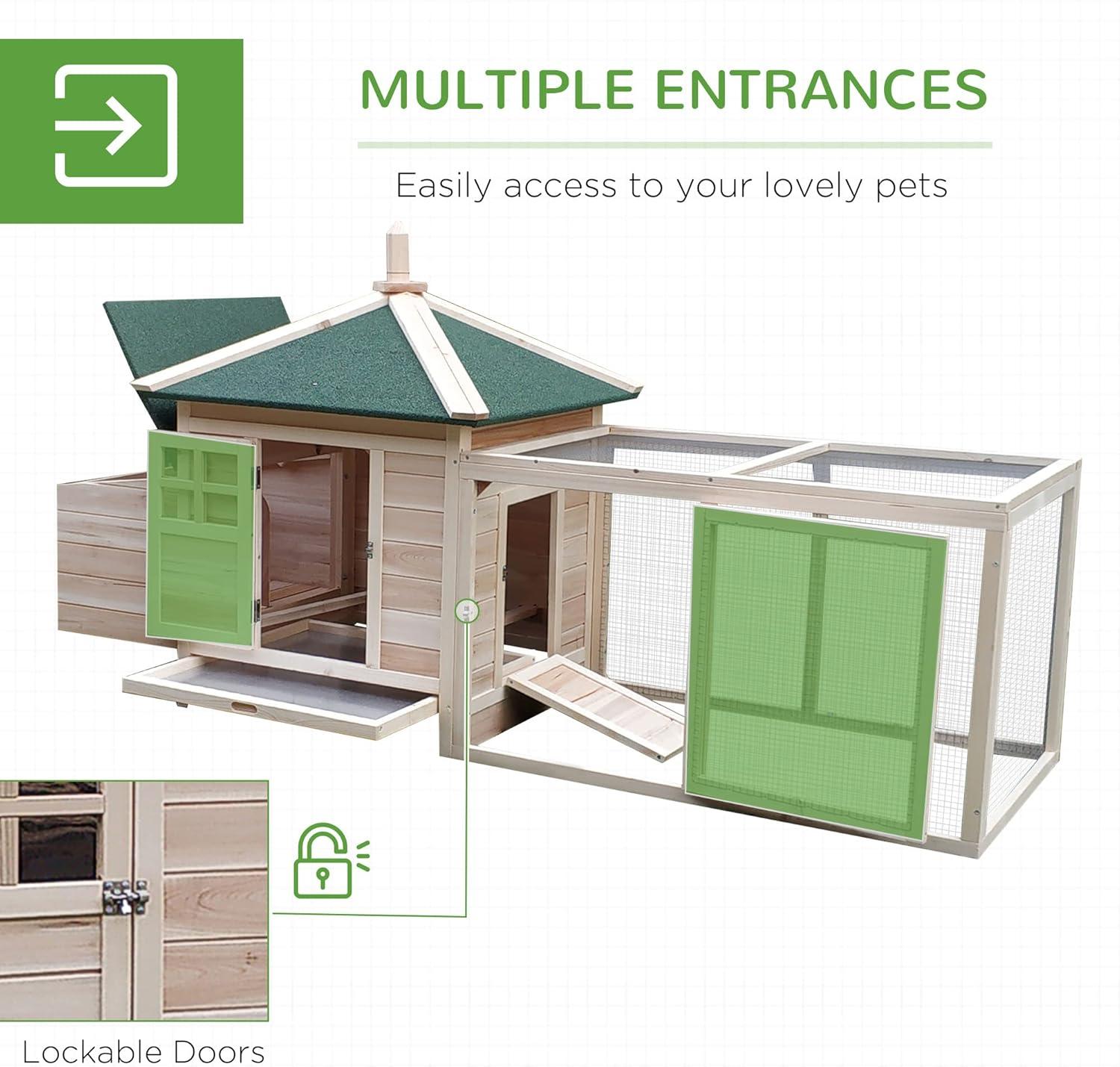 Pawhut 77" Wooden Chicken Coop With Nesting Box, Cute Outdoor Hen House With Removable Tray, Ramp Run, For Garden Backyard, Natural Natural Wood Wood