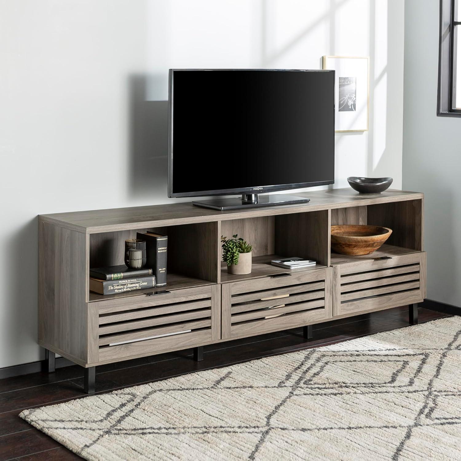 Slate Grey 70" Modern Bohemian TV Stand with Cabinet Storage