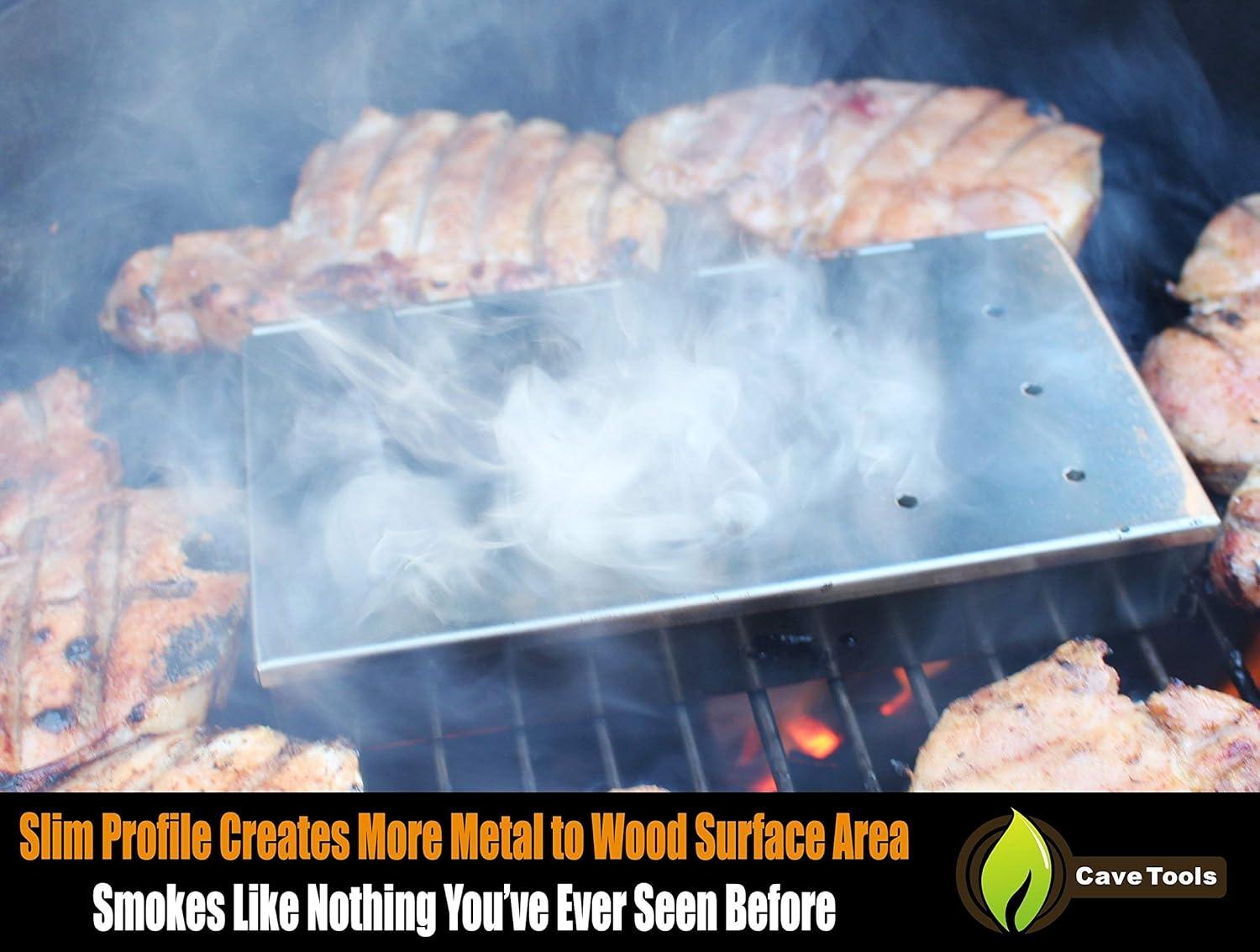 Cave Tools Grill Smoker Box Starter Kit for Wood Chips, Stainless Steel Bucket Style with Hinged Lid, BBQ Grill and Smoker Accessories