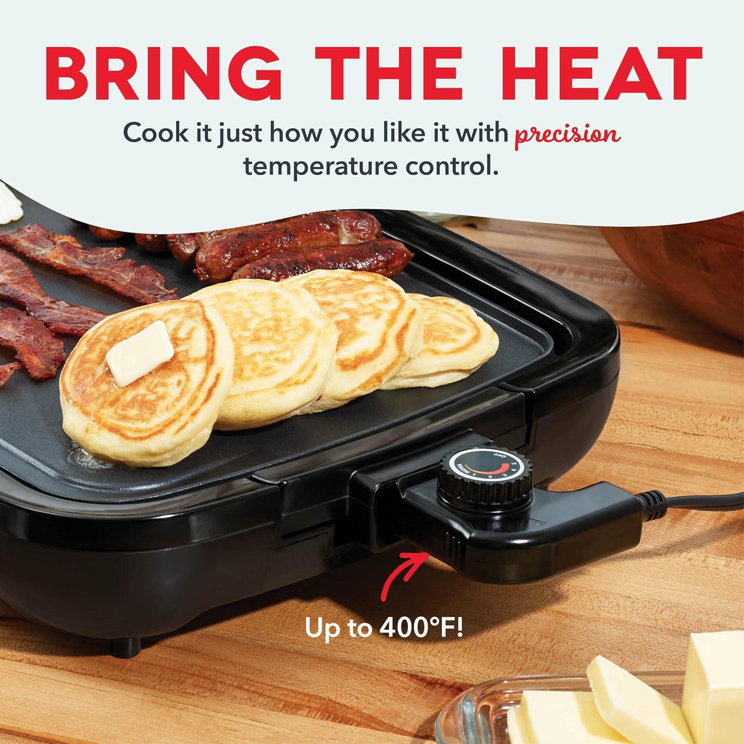 Black Rectangular Electric Griddle with Nonstick Cooking Plate