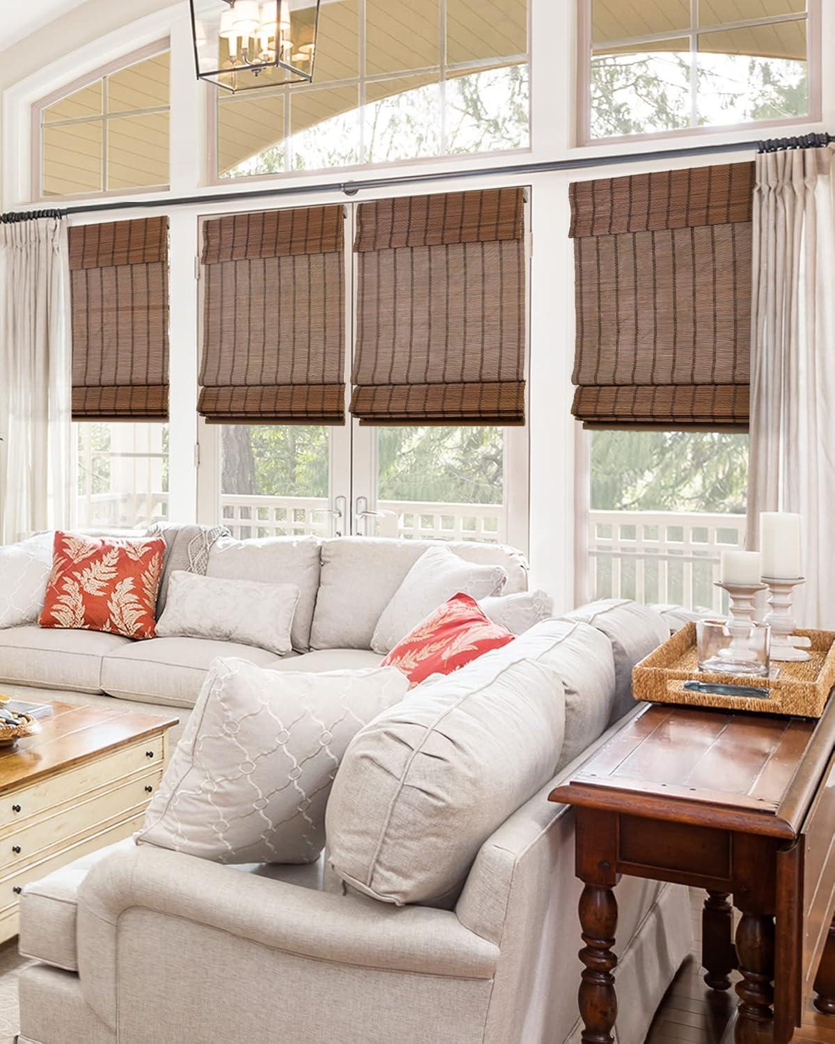 32"x64" Chicology Light Filtering Bamboo Roman Shade Bear Brown