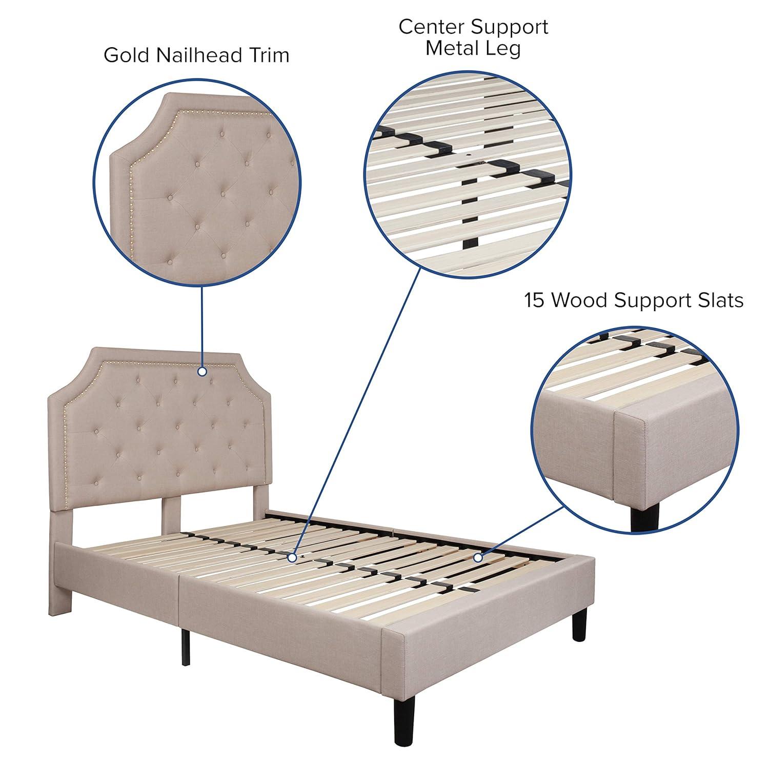 Flash Furniture Brighton Full Size Tufted Upholstered Platform Bed in Beige Fabric
