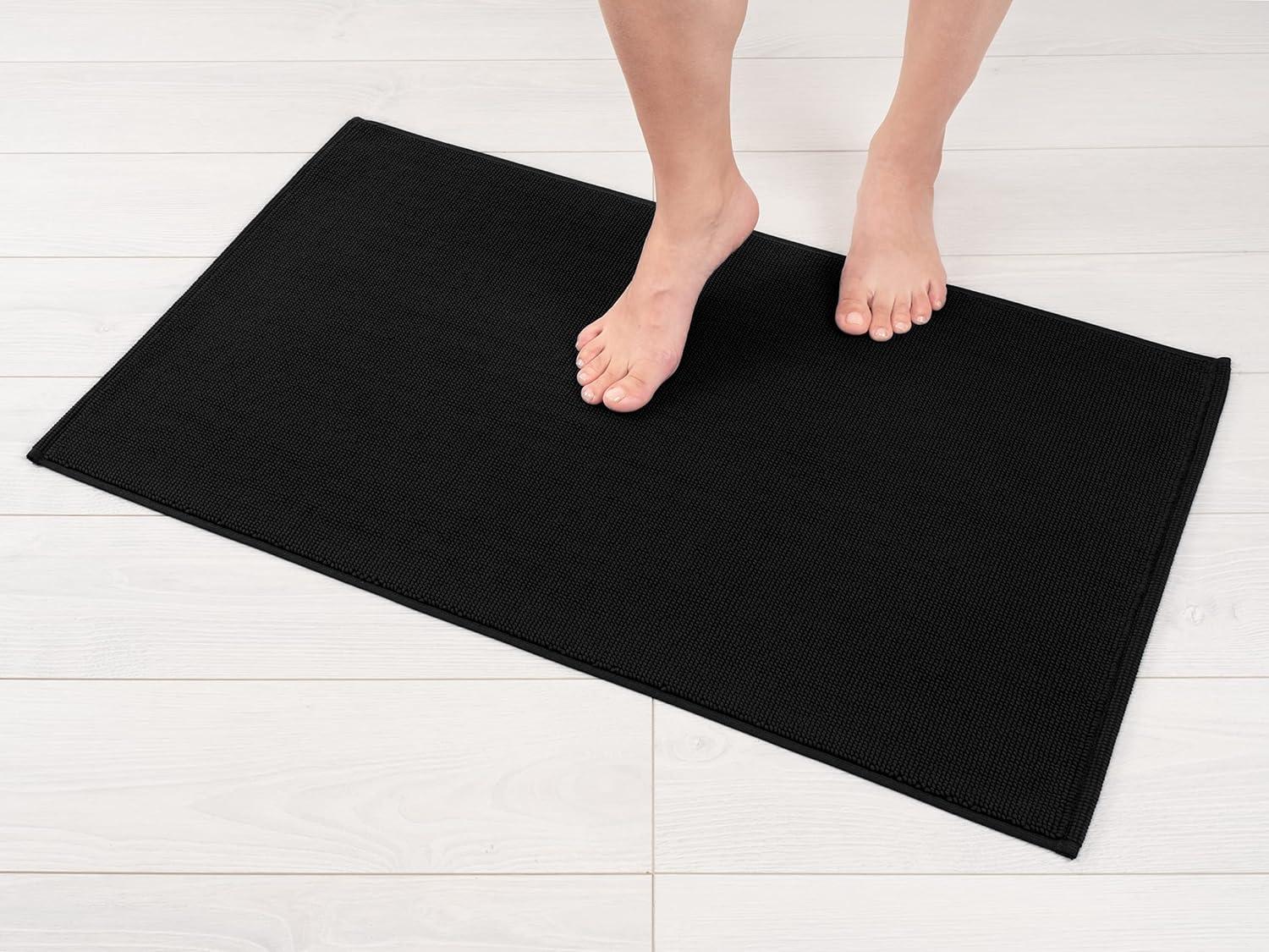 American Soft Linen 100% Cotton Bath Mat Rugs, 20x34 inches Slip Resistant Bottom Base Bath Mats for Bathroom, Black