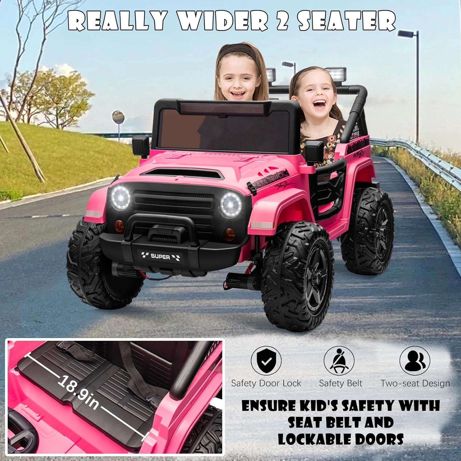 WhizMax 24V Ride On Truck Car with Parent Remote Control,4WD Electric Vehicles with Music,Cool Lighting,spacious Storage In The Rear for Boys Girls Birthday New Year Gifts