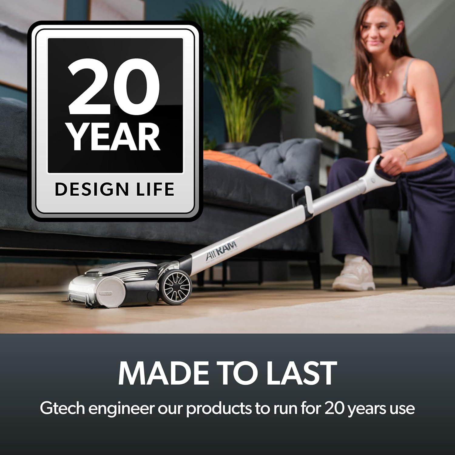 Gtech AirRAM 3 Cordless Vacuum Cleaner with Anti-Hair Wrap Bar - Dual Edge-Clean Brushes - Perfect for Carpet and Hardwood Floors - Rechargeable 22v Li-ion Battery - Lightweight - New Model
