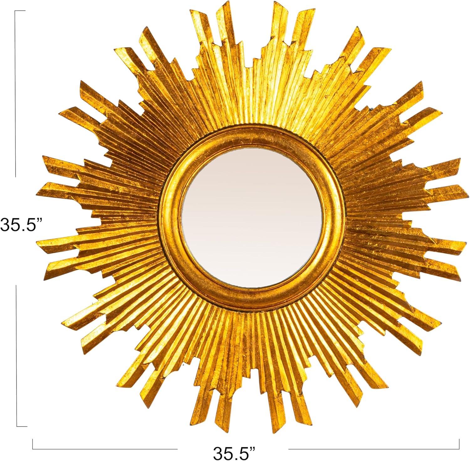 35.5" Round Wood Sunburst Wall Mirror Gold Finish - Storied Home: Eclectic Foyer Accent, MDF Composite