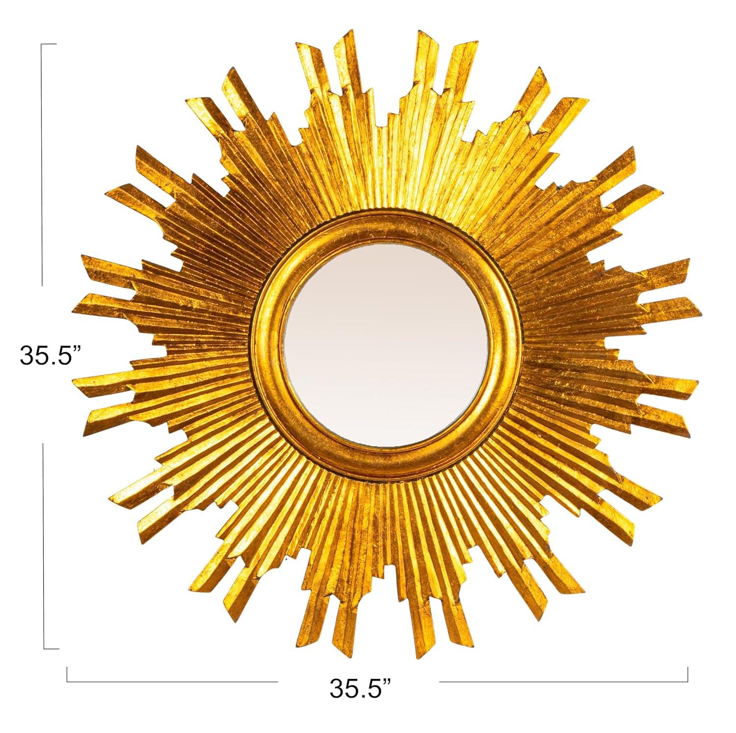 35.5" Round Wood Sunburst Wall Mirror Gold Finish - Storied Home: Eclectic Foyer Accent, MDF Composite