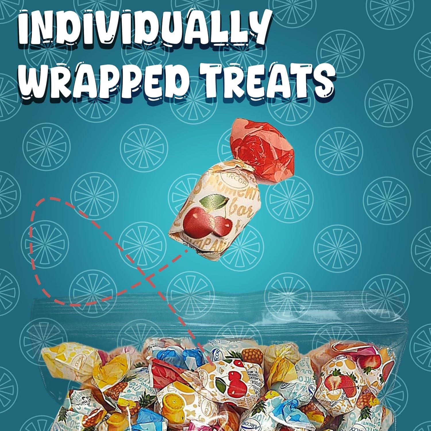 Arcor Fruit Filled Hard Candy - 2 Pound Bag - Bulk Bon Bons Candy with Pineapple, Strawberry, Orange, Cherry, and Lemon Flavors - Individually Wrapped Assorted Fruit Candy