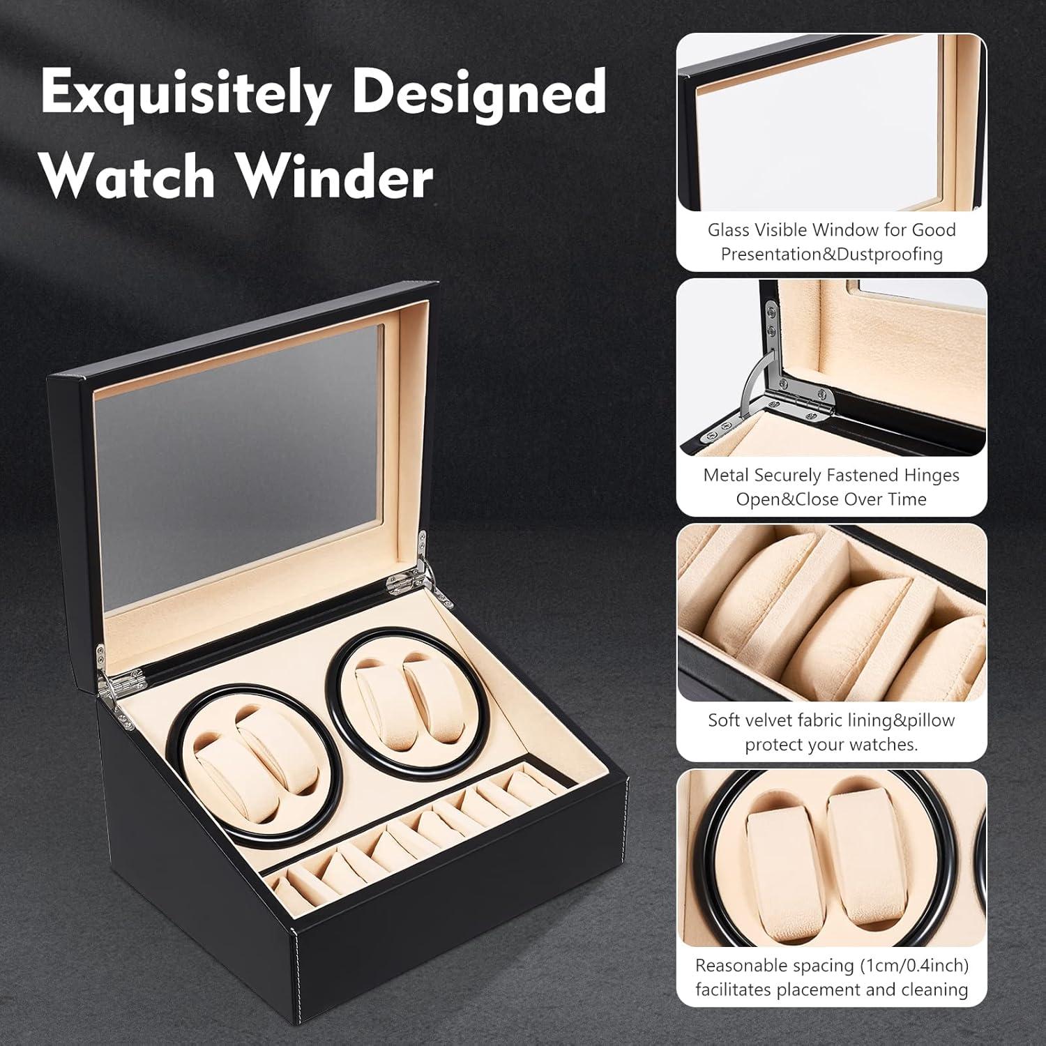 Black Leather and Wood Automatic Watch Winder Display Box