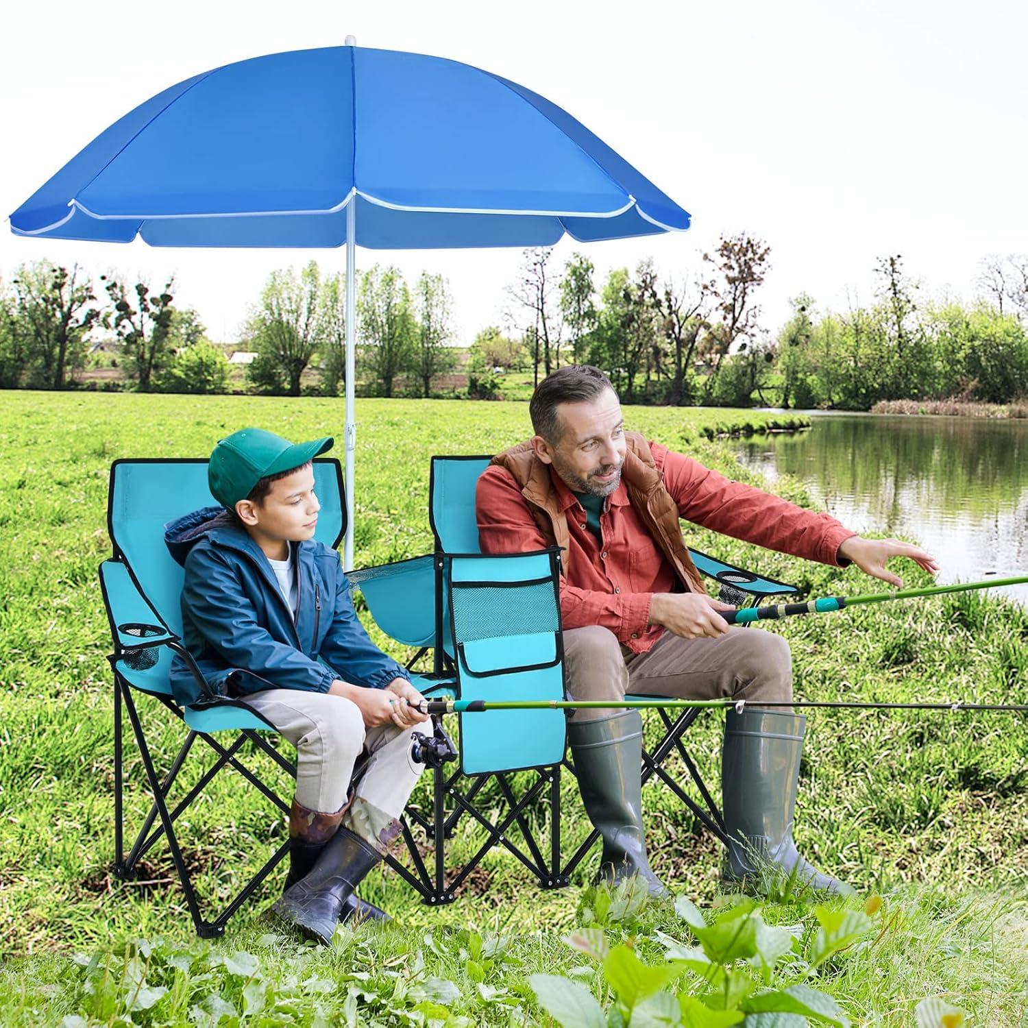 Portable Folding Picnic Double Chair W/Umbrella Table Cooler Beach Camping Turquoise