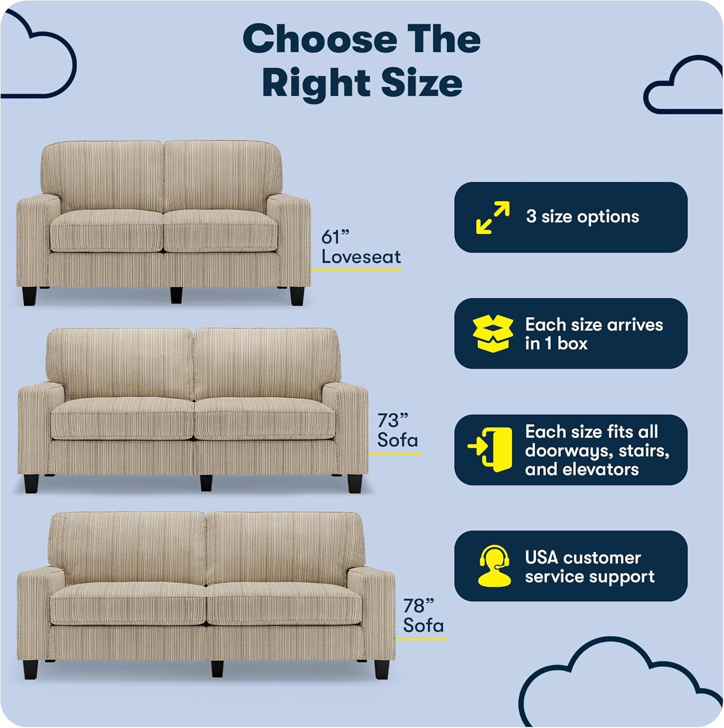 Serta Palisades 73" Track Arm Sofa, Easy Care Fabric, Soft Pillow Back, Pocket Coil Seat Cushions