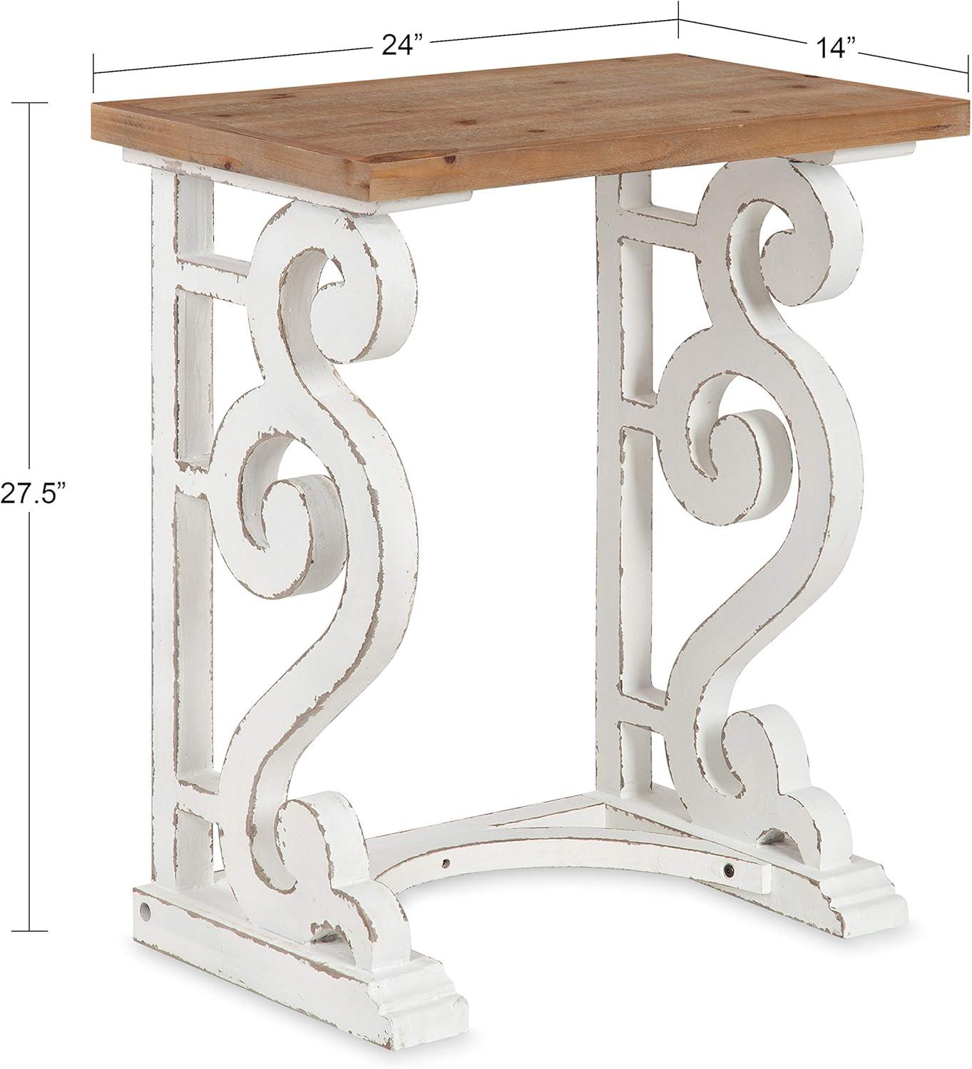 Rustic Brown and White Solid Wood Farmhouse Chic Side Table