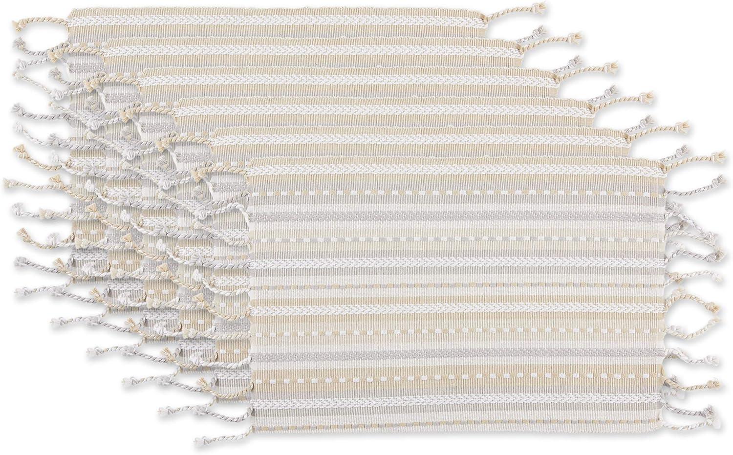 Natural Beige and White Cotton Striped Placemats Set of 6