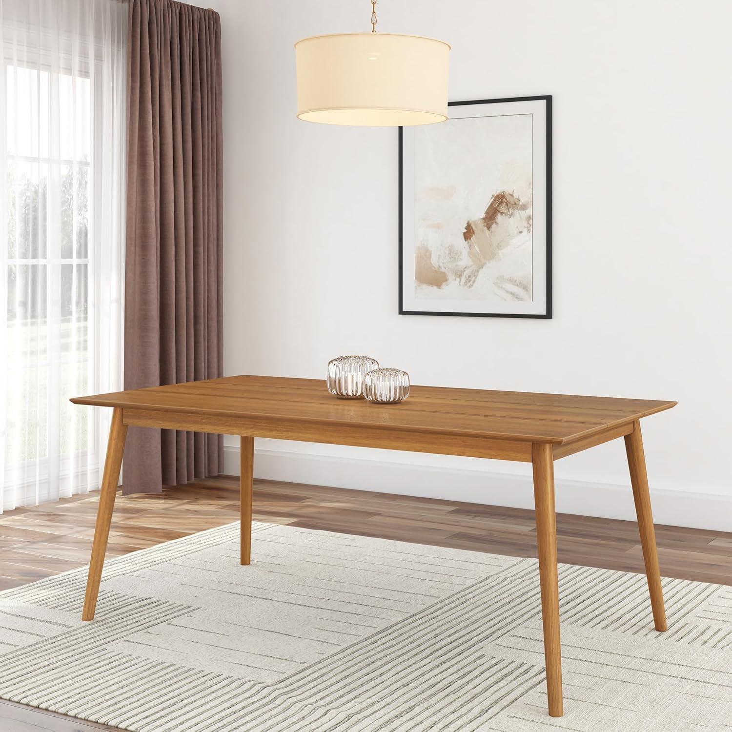 Plank+Beam 72" Mid Century Modern Dining Table, Solid Wood Kitchen & Dining Room Table for 6, Pecan