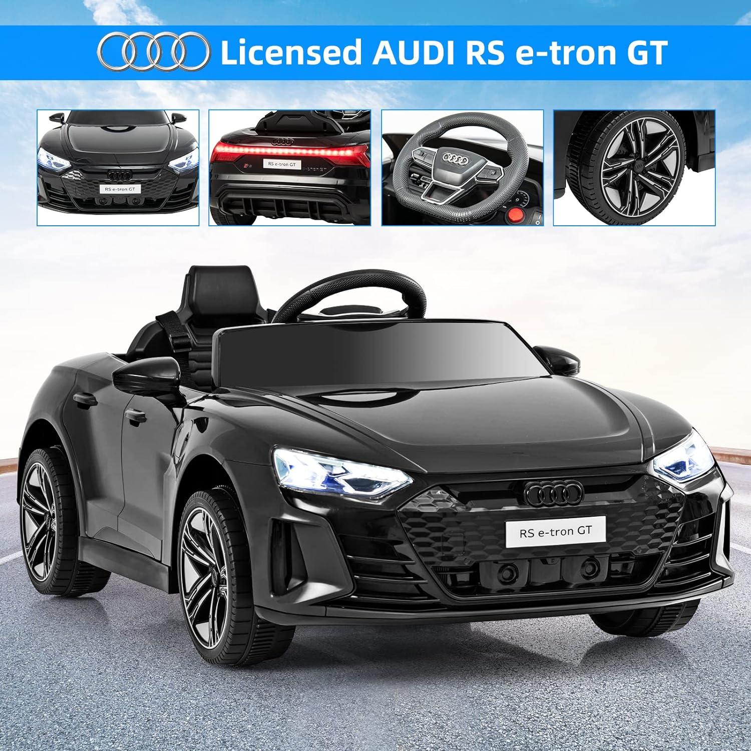 OLAKIDS 12V Kids Ride On Car, Licensed Audi RS e-tron GT Electric Vehicle with Remote Control, Toddlers Battery Powered Toy with 4 Wheels Suspension, LED Headlight, Music, MP3, USB, TF Port (Black)