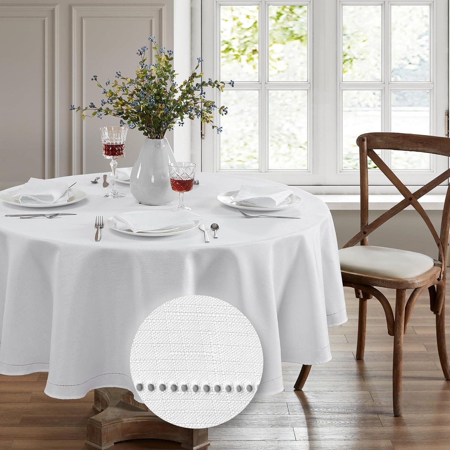 Elrene Alison Eyelet Punched Border Fabric Tablecloth - Elrene Home Fashions