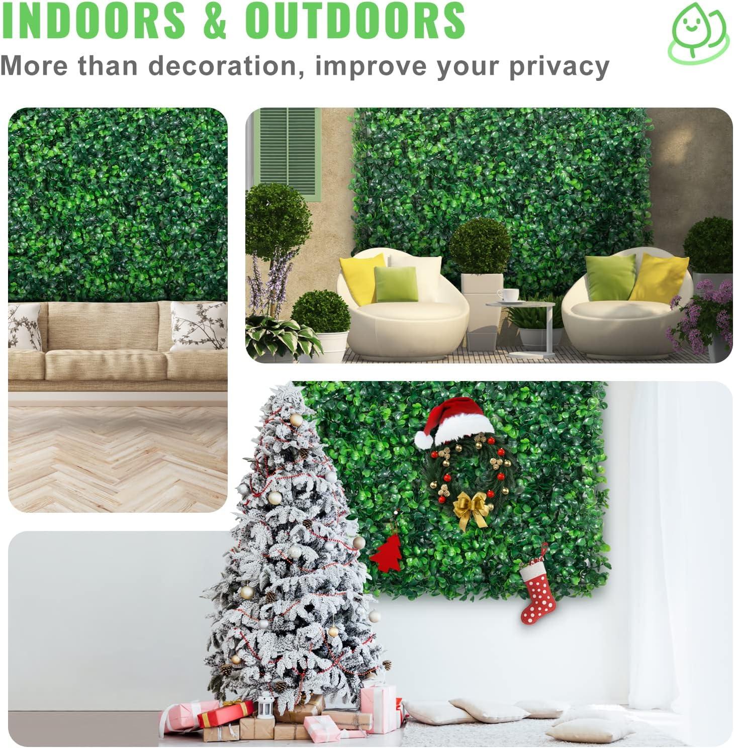 WHDZ 12PCS 20" X 20" Artificial Greenery Walls Boxwood Hedge Wall Panels Grass Backdrop Wall for Privacy Fence Home Decor Backyard Garden Wedding Decoration