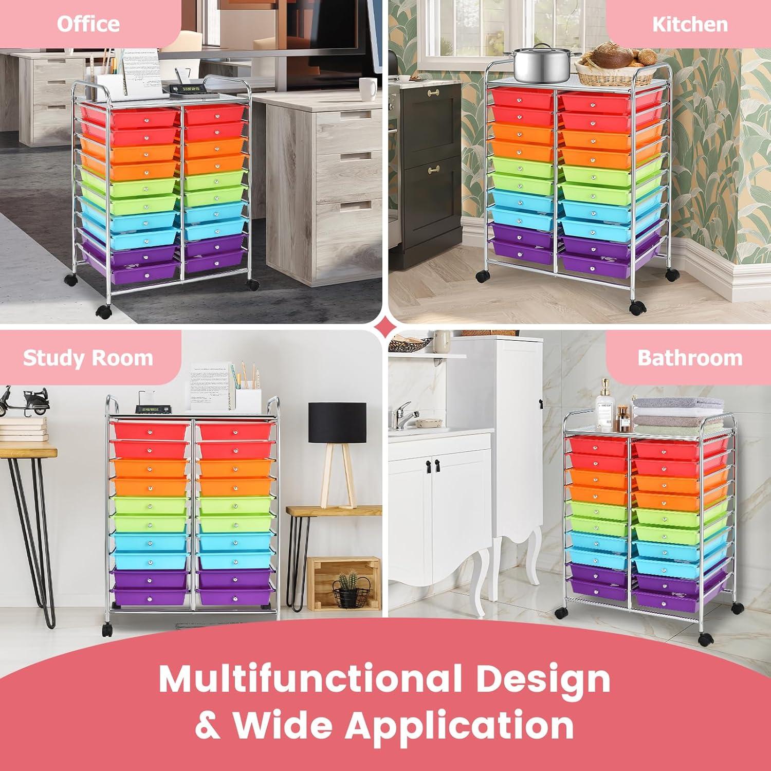 20-Drawer Organizer Cart Tools, Mobile Utility Storage Cart with Detachable Drawers & Lockable Wheels, Rolling Storage Cart with wheels for Home Office School(Multicolor)