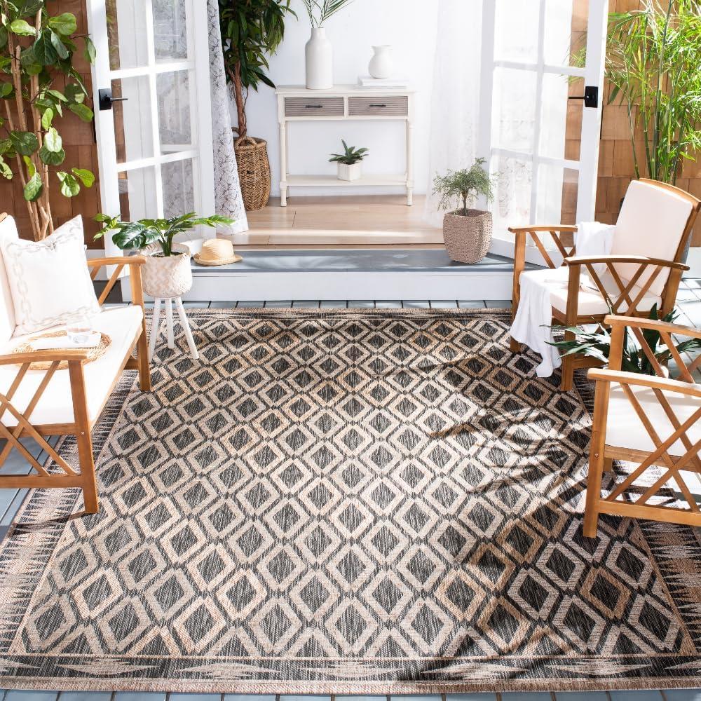 SAFAVIEH Courtyard Nicholas Geometric Diamonds Indoor/Outdoor Area Rug, 9' x 12', Black/Natural